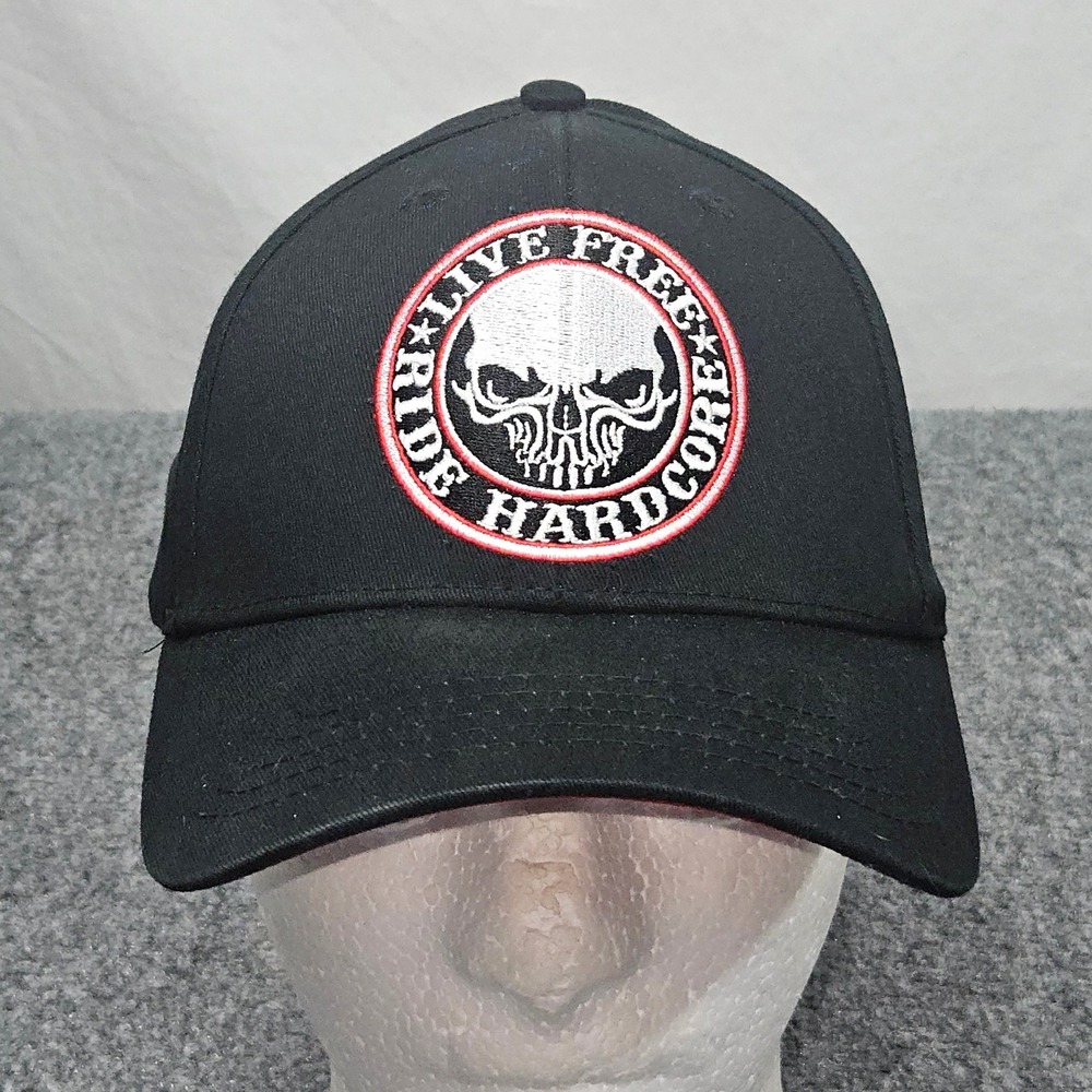 Live Free Ride Hardcore Hat Hot Leathers Biker‎ Skull Motorcycles Cap Bikercore